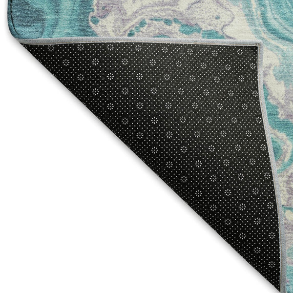 HomeRoots 5' X 8' Stylish Teal Gray Silver Abstract Washable Area Rug with UV Protection for Your Home 697640