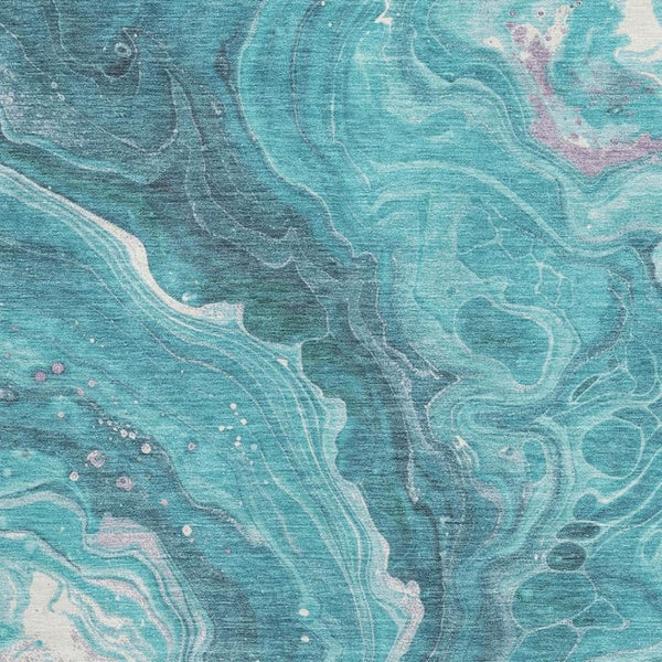 HomeRoots 5' X 8' Stylish Teal Gray Silver Abstract Washable Area Rug with UV Protection for Your Home 697640