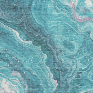 HomeRoots 8' X 10' Stylish Teal Gray and Silver Abstract Washable Area Rug with UV Protection for Busy Homes 697642