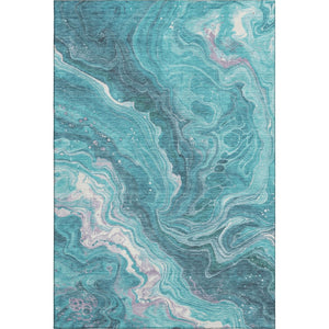 HomeRoots 9' X 12' Teal Gray Silver Abstract Area Rug - Washable, UV Protected, Durable & Stylish for Homes 697643