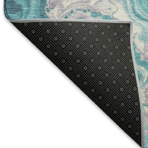 HomeRoots 9' X 12' Teal Gray Silver Abstract Area Rug - Washable, UV Protected, Durable & Stylish for Homes 697643