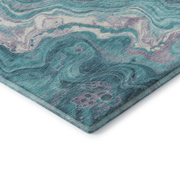 HomeRoots 9' X 12' Teal Gray Silver Abstract Area Rug - Washable, UV Protected, Durable & Stylish for Homes 697643