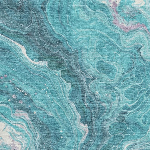 HomeRoots 9' X 12' Teal Gray Silver Abstract Area Rug - Washable, UV Protected, Durable & Stylish for Homes 697643