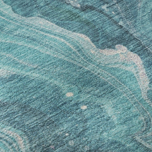 HomeRoots 10' Teal Gray and Silver Abstract Area Rug - Washable, UV-Protected, Durable for Modern Homes! 697644