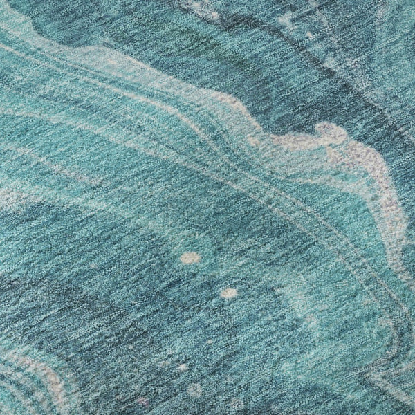 HomeRoots 10' Teal Gray and Silver Abstract Area Rug - Washable, UV-Protected, Durable for Modern Homes! 697644