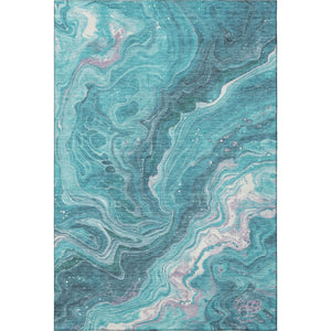 HomeRoots 10' Teal Gray and Silver Abstract Area Rug - Washable, UV-Protected, Durable for Modern Homes! 697644