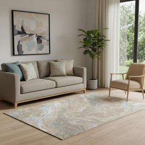 HomeRoots 5' X 8' Stylish Taupe Beige & Gray Abstract Washable Area Rug with UV Protection for Busy Homes 697646
