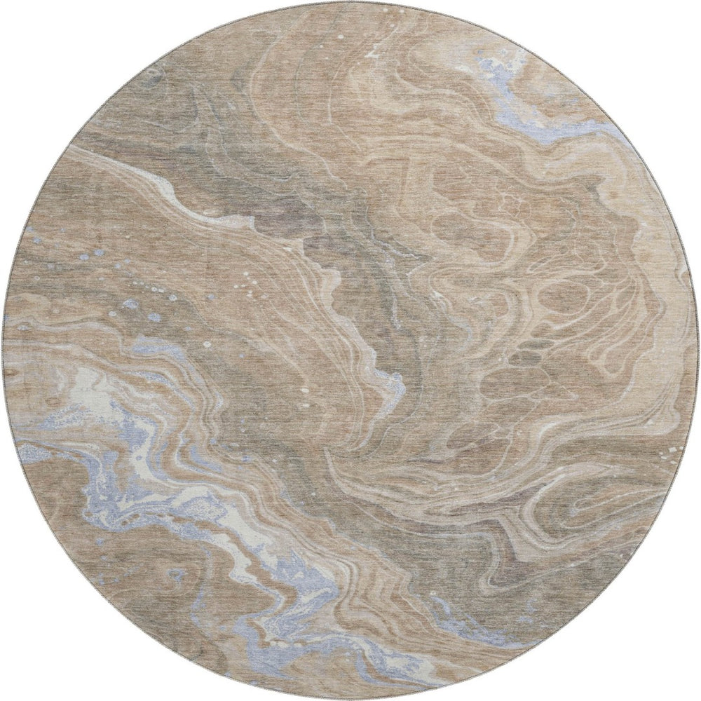 HomeRoots 8' Abstract Washable Round Rug in Taupe Beige & Gray – UV Protected, Stain Resistant, Durable Design 697647