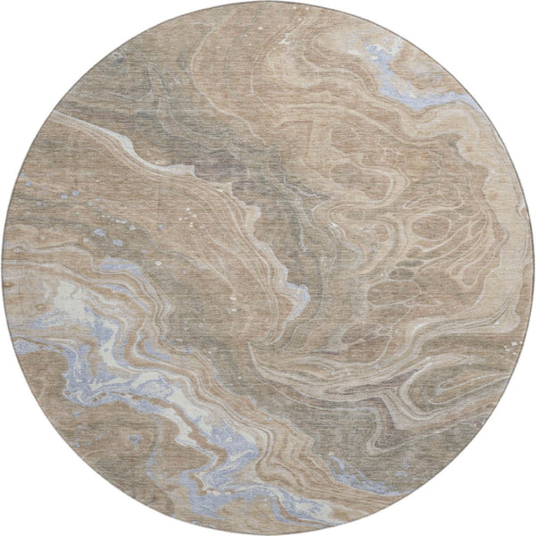 HomeRoots 8' Abstract Washable Round Rug in Taupe Beige & Gray – UV Protected, Stain Resistant, Durable Design 697647