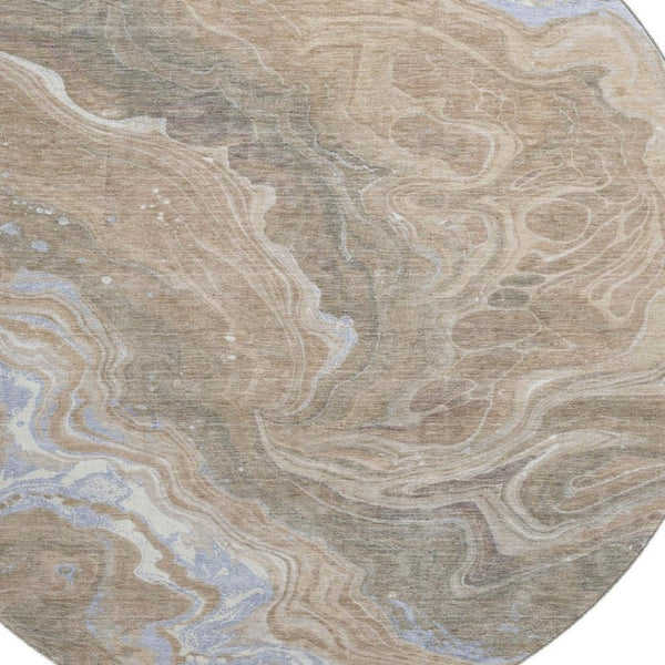 HomeRoots 8' Abstract Washable Round Rug in Taupe Beige & Gray – UV Protected, Stain Resistant, Durable Design 697647