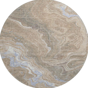HomeRoots 8' Abstract Washable Round Rug in Taupe Beige & Gray – UV Protected, Stain Resistant, Durable Design 697647