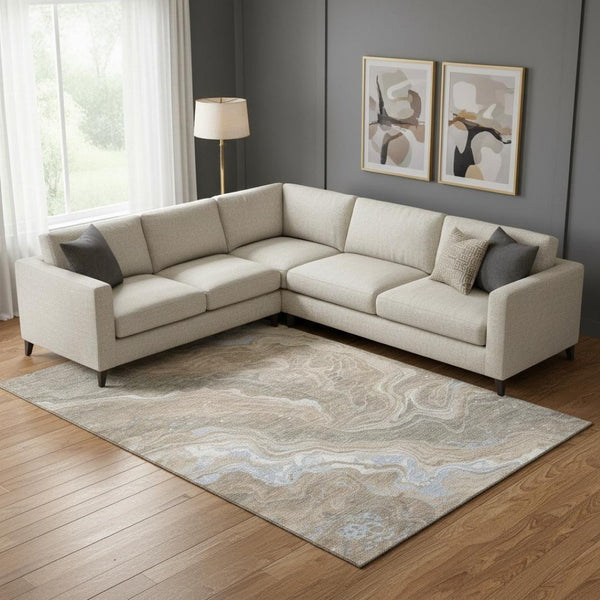 HomeRoots 10' Taupe Beige & Gray Abstract Washable Area Rug - UV Protected, Stylish, Durable for High-Traffic Areas 697650