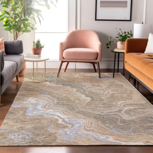HomeRoots 10' Taupe Beige & Gray Abstract Washable Area Rug - UV Protected, Stylish, Durable for High-Traffic Areas 697650