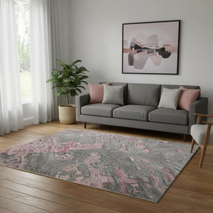 HomeRoots 5' X 8' Abstract Blush Mauve & Gray Washable Area Rug - Soft, Durable, UV Protected for Homes 697652