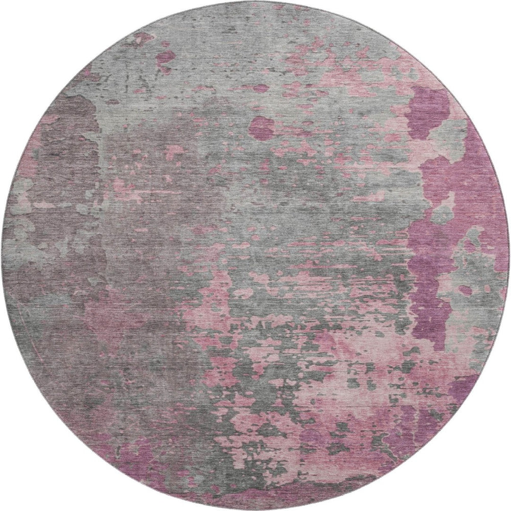 HomeRoots 8' Blush Mauve & Gray Abstract Round Rug - Washable, UV Protected, Stain Resistant for Modern Homes 697653