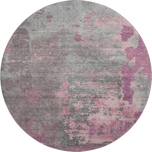 HomeRoots 8' Blush Mauve & Gray Abstract Round Rug - Washable, UV Protected, Stain Resistant for Modern Homes 697653