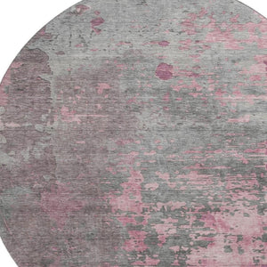 HomeRoots 8' Blush Mauve & Gray Abstract Round Rug - Washable, UV Protected, Stain Resistant for Modern Homes 697653