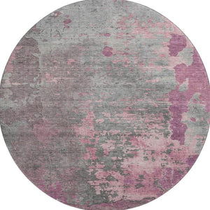 HomeRoots 8' Blush Mauve & Gray Abstract Round Rug - Washable, UV Protected, Stain Resistant for Modern Homes 697653
