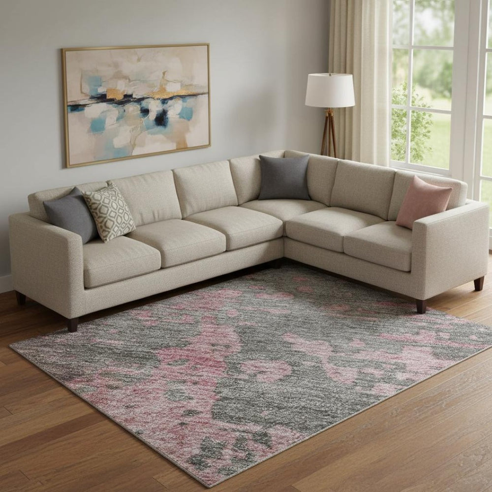 HomeRoots 9' X 12' Blush Mauve & Gray Abstract Washable Area Rug - UV Protected, Durable & Stylish Design 697655