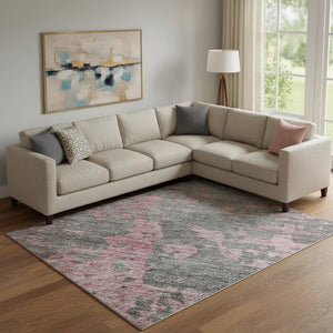 HomeRoots 9' X 12' Blush Mauve & Gray Abstract Washable Area Rug - UV Protected, Durable & Stylish Design 697655