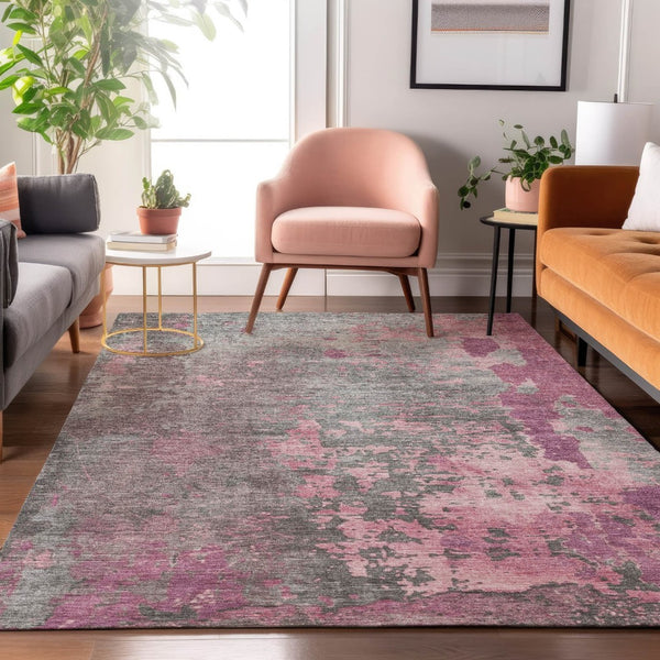 HomeRoots 9' X 12' Blush Mauve & Gray Abstract Washable Area Rug - UV Protected, Durable & Stylish Design 697655