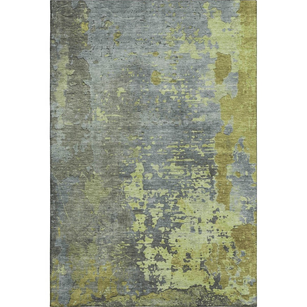HomeRoots 5' X 8' Artichoke Green & Gray Abstract Washable Area Rug - Durable, UV Protected & Stain Resistant 697658