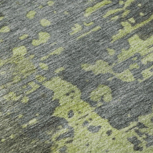 HomeRoots 5' X 8' Artichoke Green & Gray Abstract Washable Area Rug - Durable, UV Protected & Stain Resistant 697658