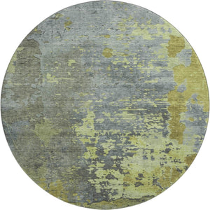 HomeRoots 8' Artichoke Green and Gray Abstract Washable Round Rug - Stylish, Stain-Resistant, UV Protected! 697659