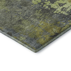HomeRoots 8' Artichoke Green and Gray Abstract Washable Round Rug - Stylish, Stain-Resistant, UV Protected! 697659