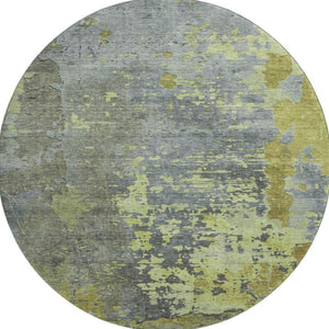 HomeRoots 8' Artichoke Green and Gray Abstract Washable Round Rug - Stylish, Stain-Resistant, UV Protected! 697659