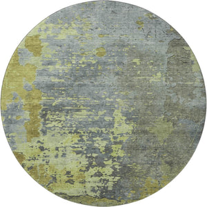 HomeRoots 8' Artichoke Green and Gray Abstract Washable Round Rug - Stylish, Stain-Resistant, UV Protected! 697659