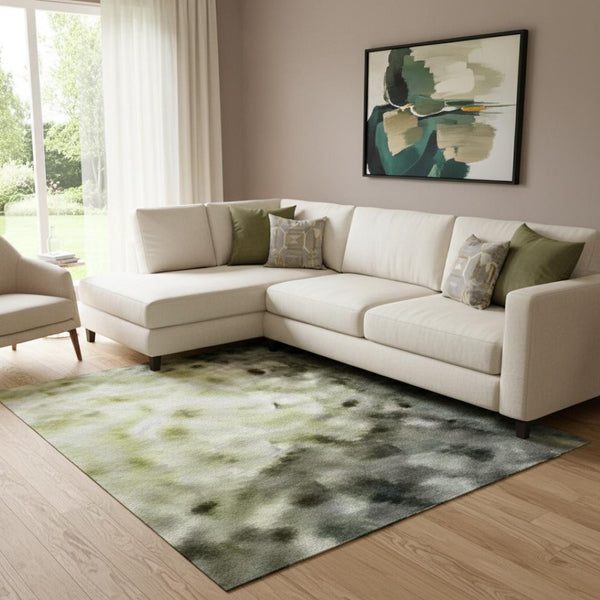 HomeRoots 8' X 10' Artichoke Green & Gray Abstract Area Rug - Washable, UV Protected, Stain Resistant & Stylish 697660