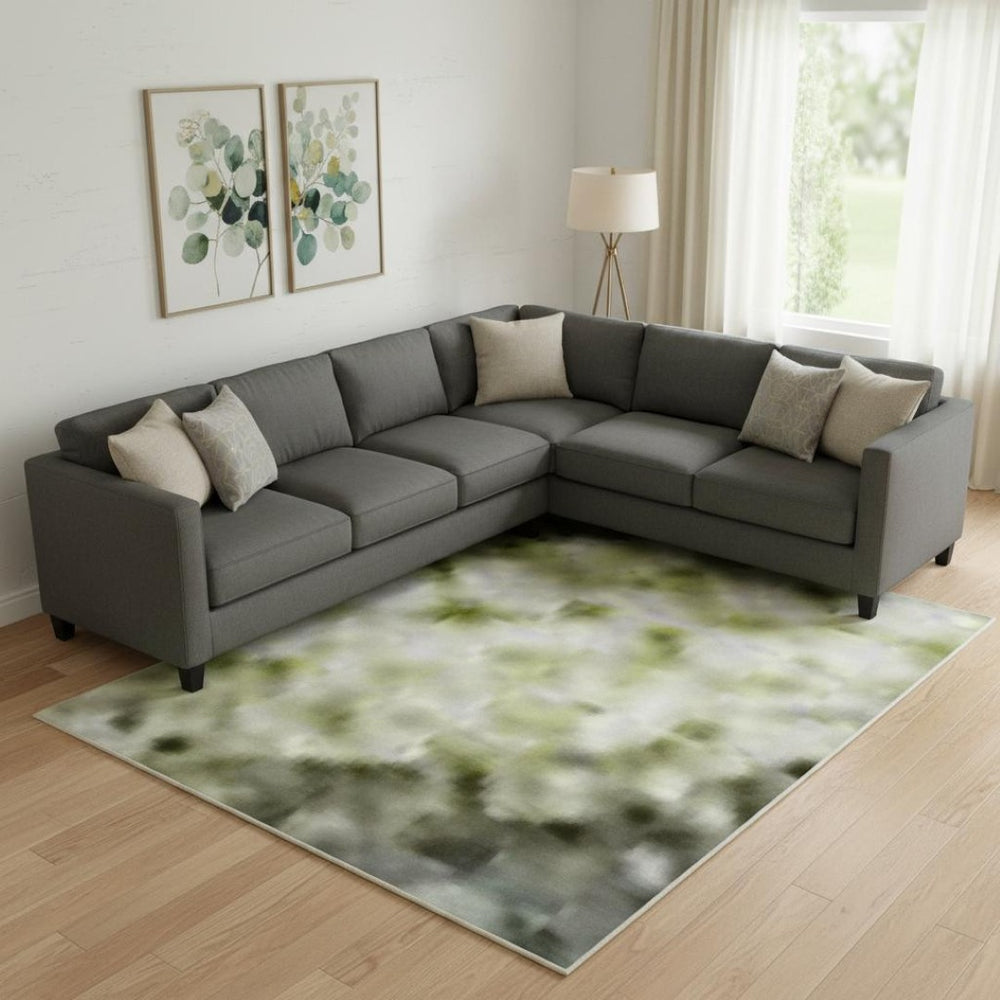 HomeRoots 10' Artichoke Green & Gray Abstract Washable Area Rug – UV Protected, Non-Slip, Perfect for Living Spaces 697662