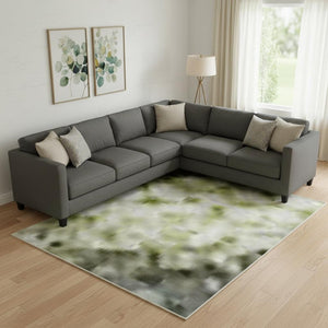 HomeRoots 10' Artichoke Green & Gray Abstract Washable Area Rug – UV Protected, Non-Slip, Perfect for Living Spaces 697662