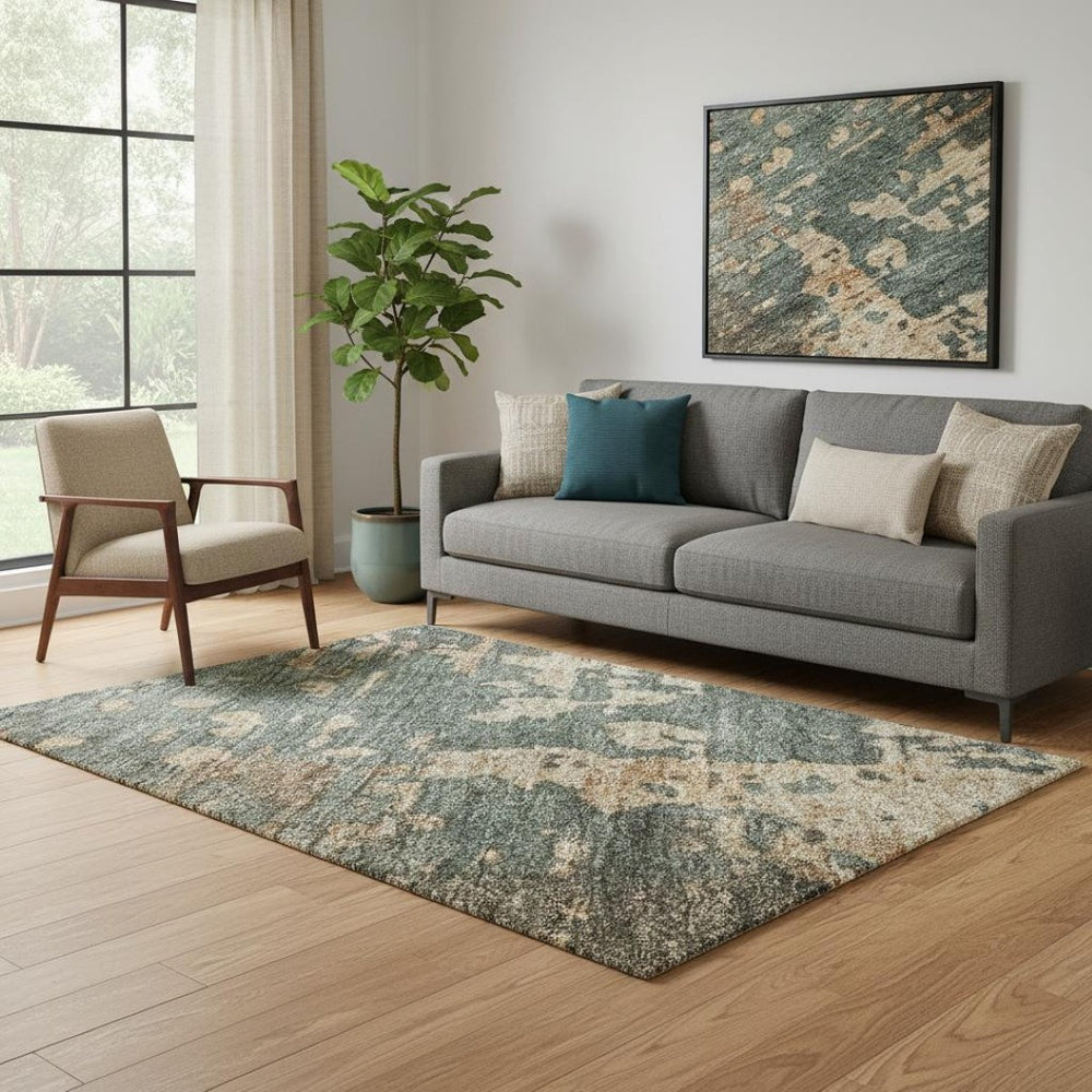 HomeRoots 5' X 8' Stylish Pale Aqua Abstract Area Rug - Washable, UV-Protected, Perfect for Modern Spaces! 697664