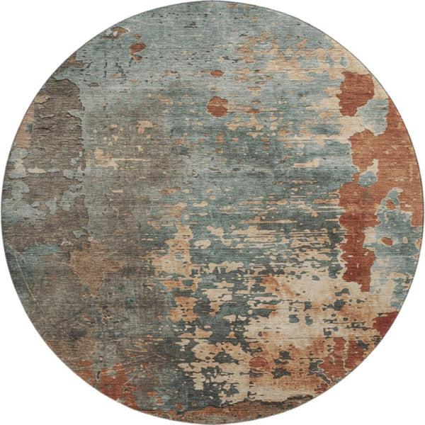 HomeRoots 8' Pale Aqua Round Rug with Abstract Design, UV Protection, Washable & Durable for High-Traffic Areas 697665