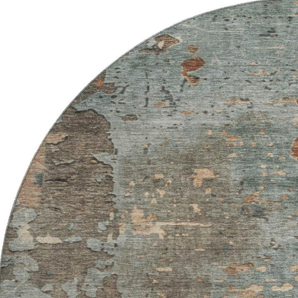 HomeRoots 8' Pale Aqua Round Rug with Abstract Design, UV Protection, Washable & Durable for High-Traffic Areas 697665