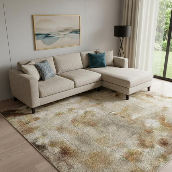 HomeRoots 9' X 12' Contemporary Pale Aqua & Beige Abstract Area Rug with UV Protection for High Traffic Homes 697667