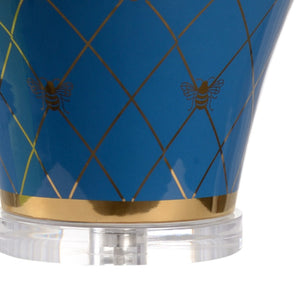 Chelsea House Ginger Shayla Copas Blue Glazed Jar Lamp With Gold Geometric Accents, Regal Bee Motif, 33" Height 69767