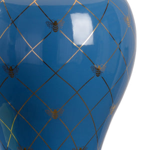 Chelsea House Ginger Shayla Copas Blue Glazed Jar Lamp With Gold Geometric Accents, Regal Bee Motif, 33" Height 69767