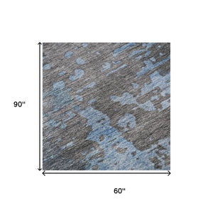 HomeRoots 5' X 8' Modern Abstract Teal Taupe & Blue Washable Area Rug with UV Protection for High-Traffic Use 697670