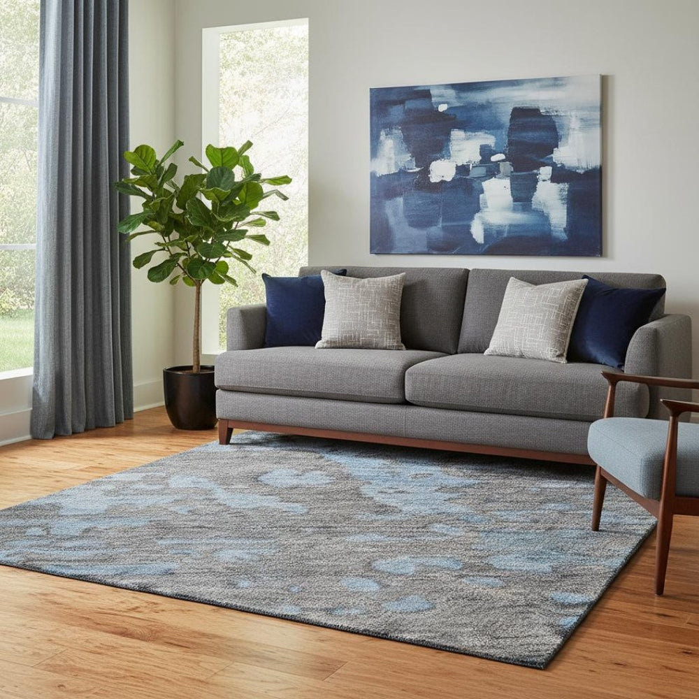 HomeRoots 5' X 8' Modern Abstract Teal Taupe & Blue Washable Area Rug with UV Protection for High-Traffic Use 697670