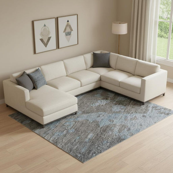 HomeRoots 9' X 12' Contemporary Teal, Taupe & Blue Abstract Area Rug – Washable, UV-Protected & Durable Decor 697673