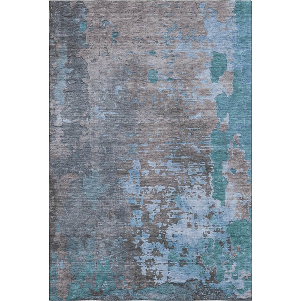 HomeRoots 10' X 14' Teal Taupe & Blue Abstract Area Rug - Washable, UV Protected, Family-Friendly Design! 697674