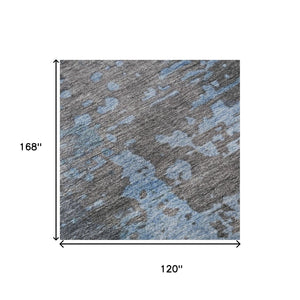 HomeRoots 10' X 14' Teal Taupe & Blue Abstract Area Rug - Washable, UV Protected, Family-Friendly Design! 697674