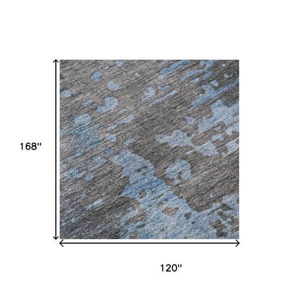 HomeRoots 10' X 14' Teal Taupe & Blue Abstract Area Rug - Washable, UV Protected, Family-Friendly Design! 697674