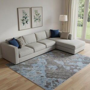 HomeRoots 10' X 14' Teal Taupe & Blue Abstract Area Rug - Washable, UV Protected, Family-Friendly Design! 697674
