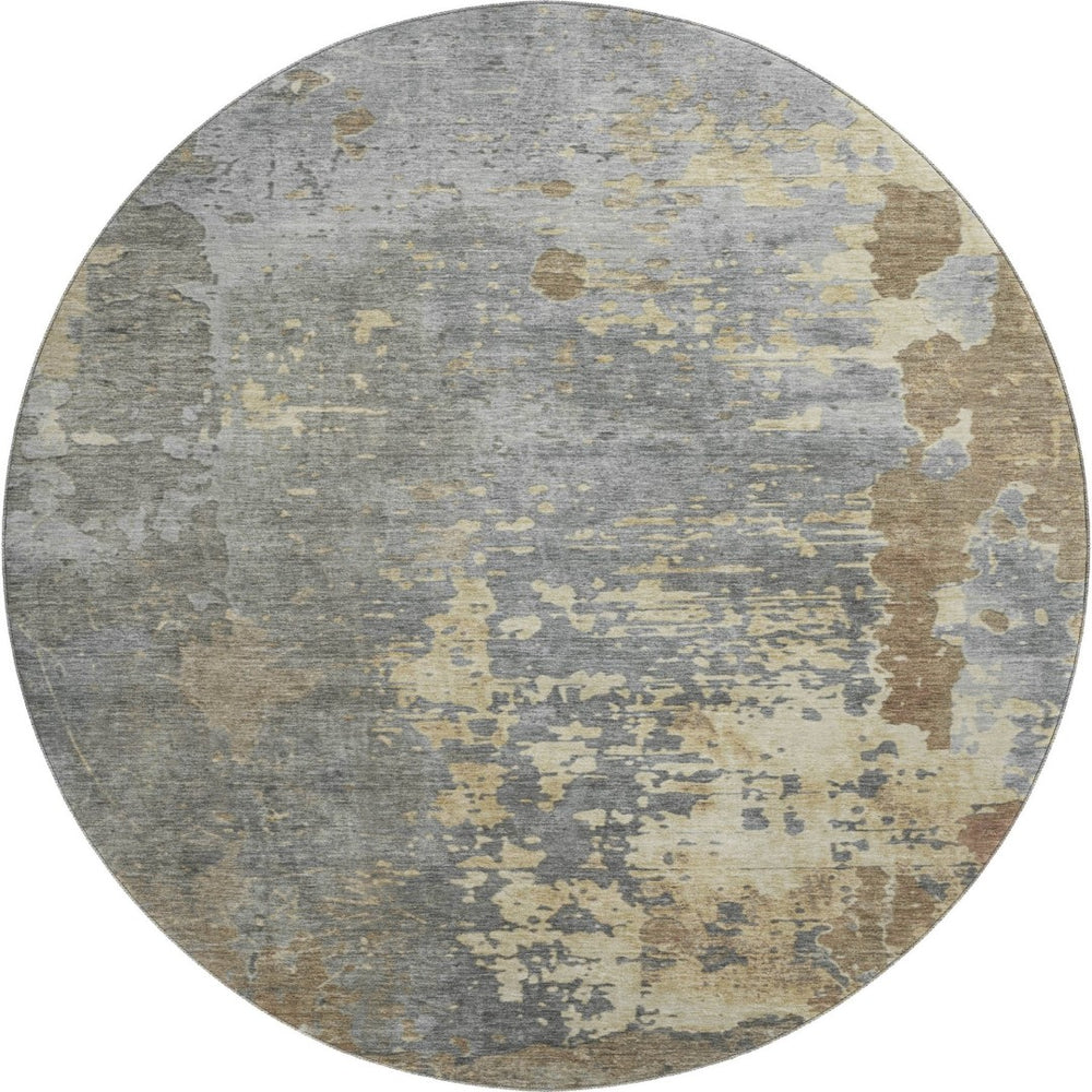 HomeRoots 8' Modern Abstract Washable Round Rug in Taupe & Gray - UV Protected, Family-Friendly Design! 697677