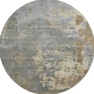 HomeRoots 8' Modern Abstract Washable Round Rug in Taupe & Gray - UV Protected, Family-Friendly Design! 697677