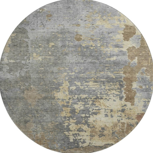 HomeRoots 8' Modern Abstract Washable Round Rug in Taupe & Gray - UV Protected, Family-Friendly Design! 697677